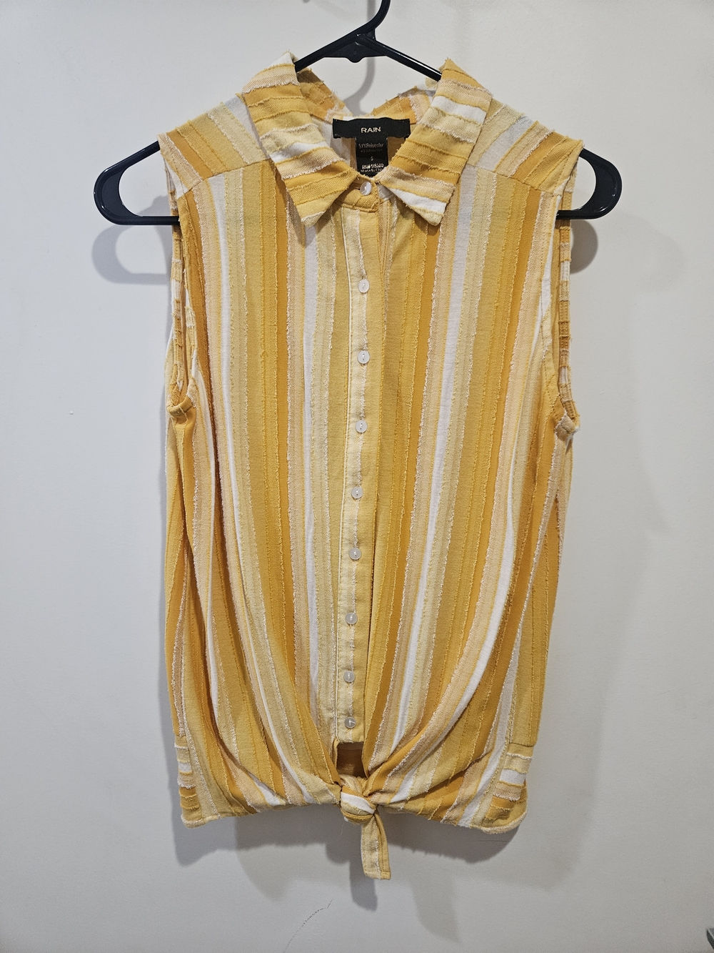 Yellow Stripe Tie-Front Sleeveless Button-Up Top